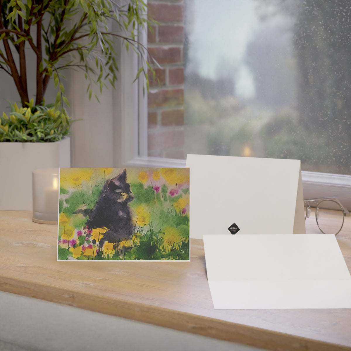 Cat in Wildflower Garden Greeting Cards — Blank Note Cards (Pack of 1, 10, 30, 50)