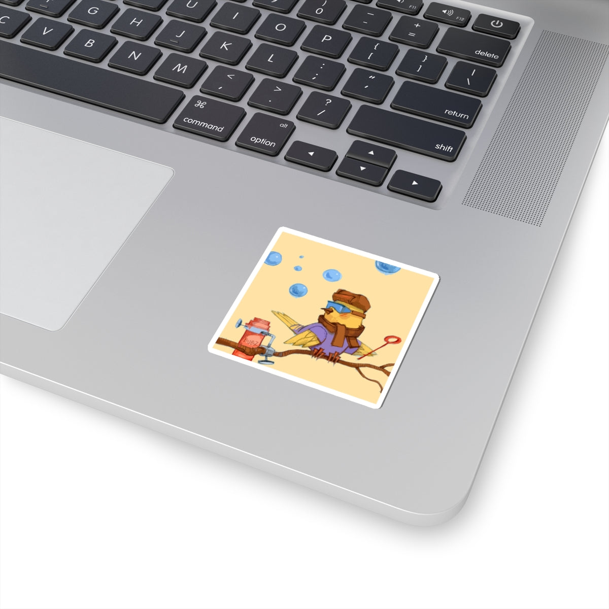 Cute Bubble-Blowing Bird Kiss-Cut Sticker — Fun Laptop & Water Bottle Decal