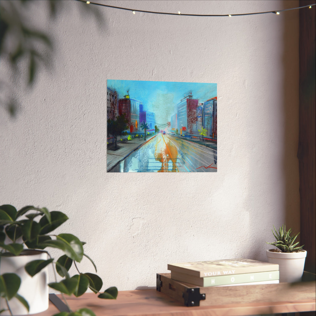 Cityscape Fine Art Poster — Vibrant Urban Street Scene Wall Art