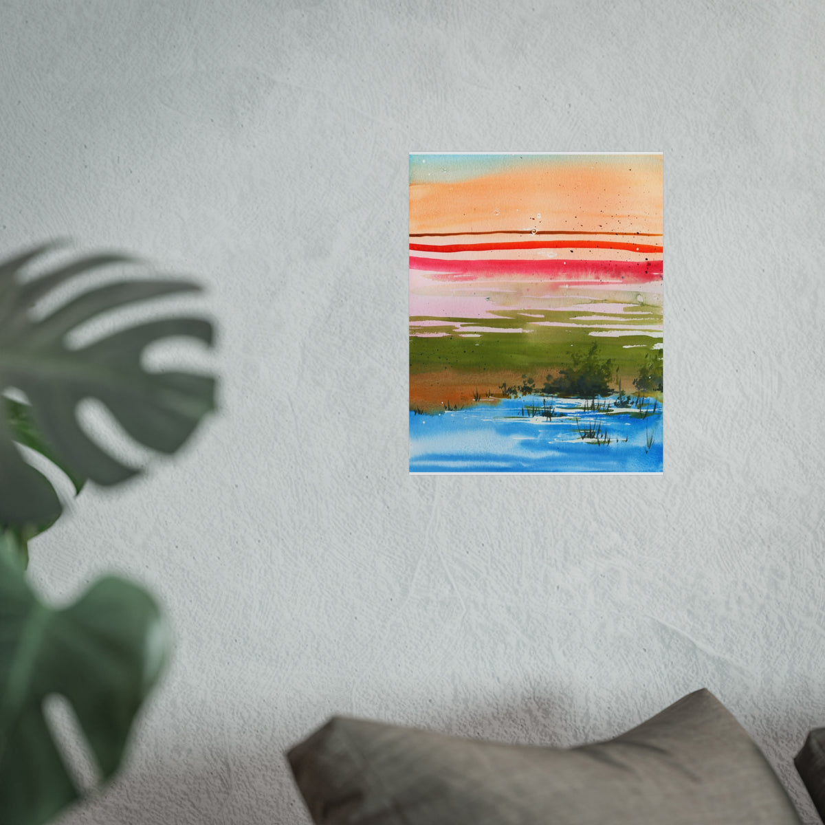 Abstract Landscape Fine Art Poster — Colorful Sunset Stripes Print