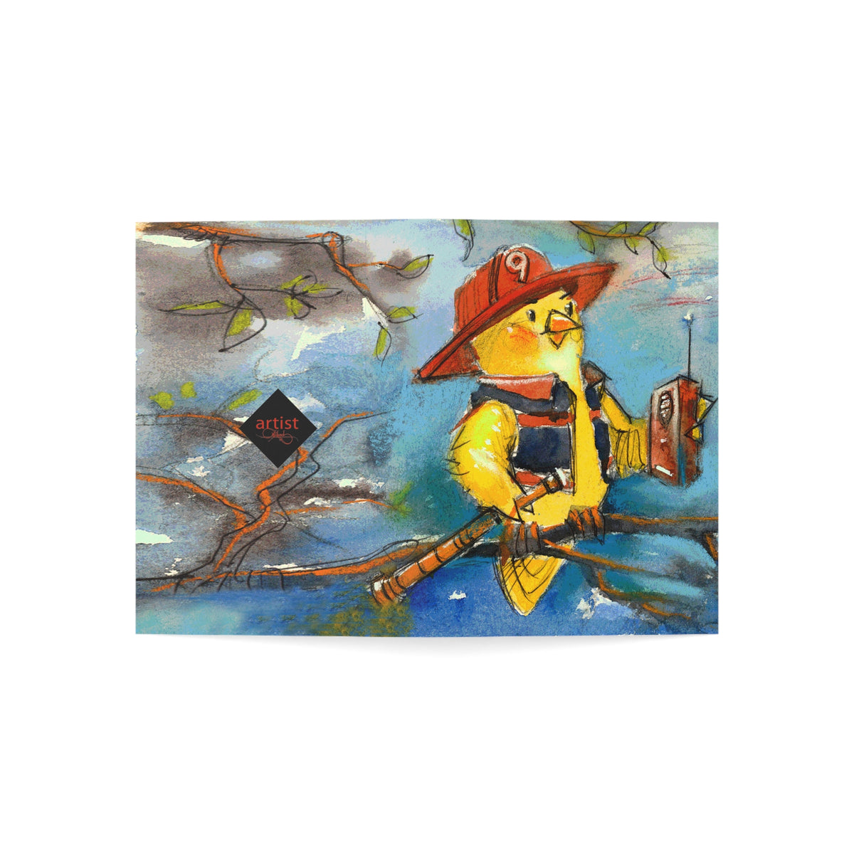 Firefighter Chick Greeting Cards — Cute Hand-Painted Rescue Bird Note Cards (1/10/30/50 pcs)