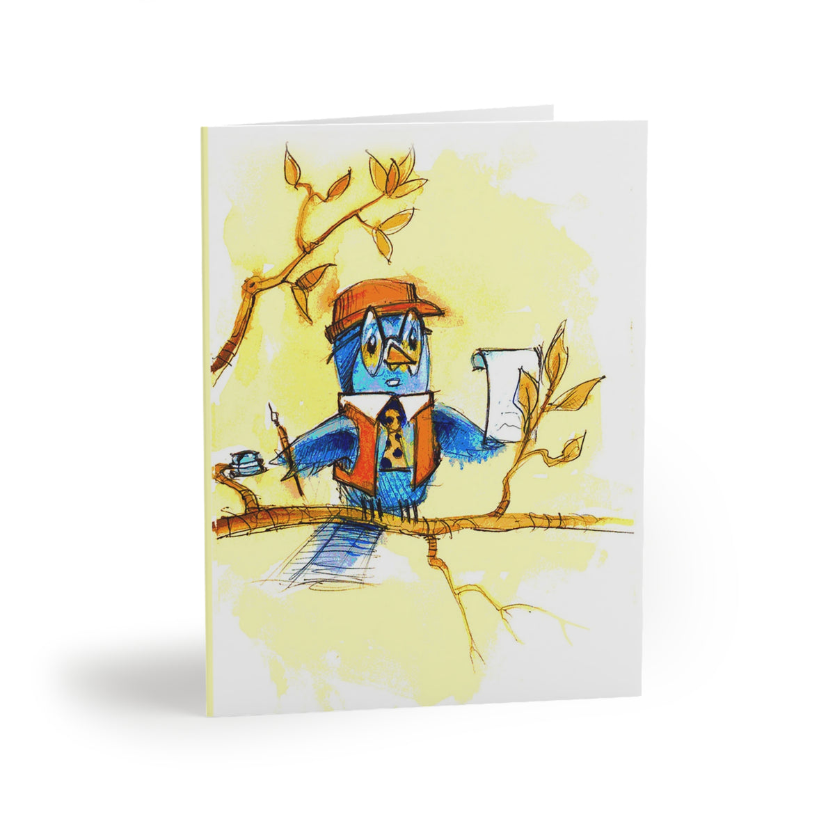 Writer Bluebird Greeting Cards — Hand-Drawn Bird on Branch Notecards