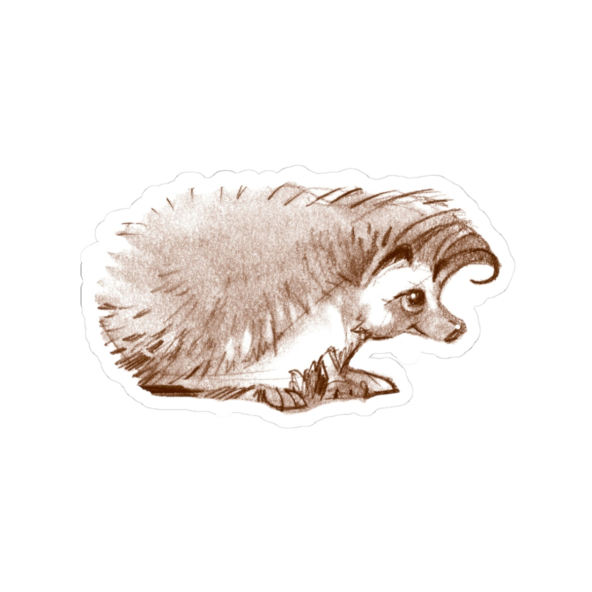 Hedgehog Sketch Kiss-Cut Sticker — Cute Vintage Brown Illustration
