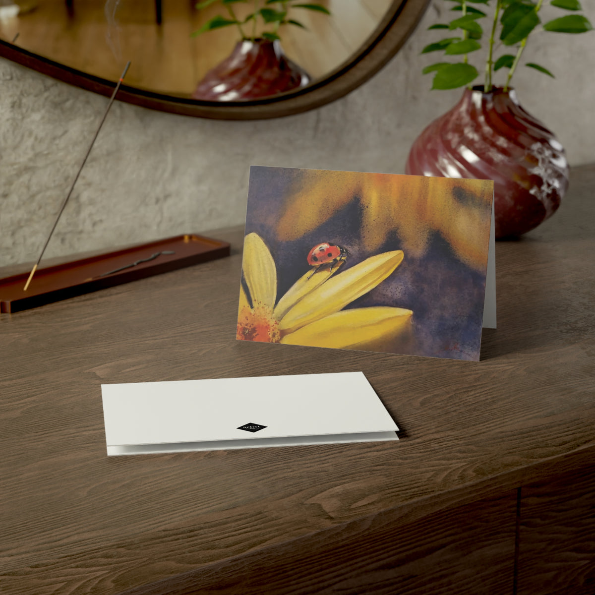 Greeting Card — Ladybug on Yellow Daisy (Blank Inside)