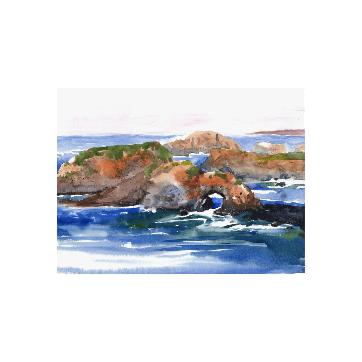 Coastal Arch Watercolor Fine Art Poster — Ocean Landscape Print