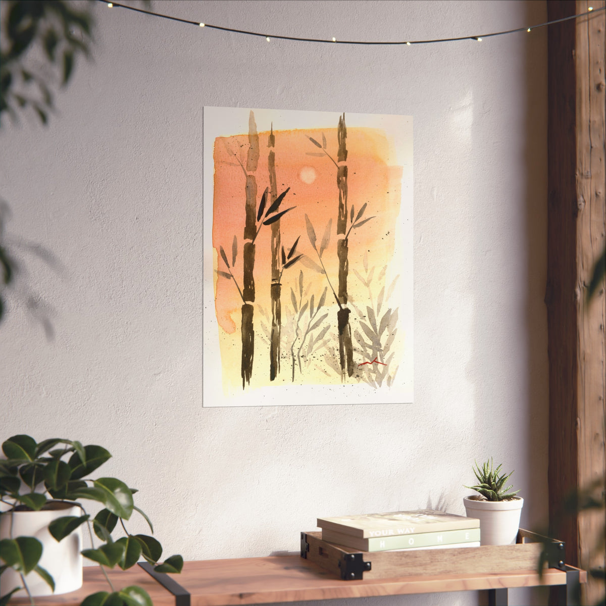 Bamboo Sunset Fine Art Poster — Watercolor Botanical Wall Art