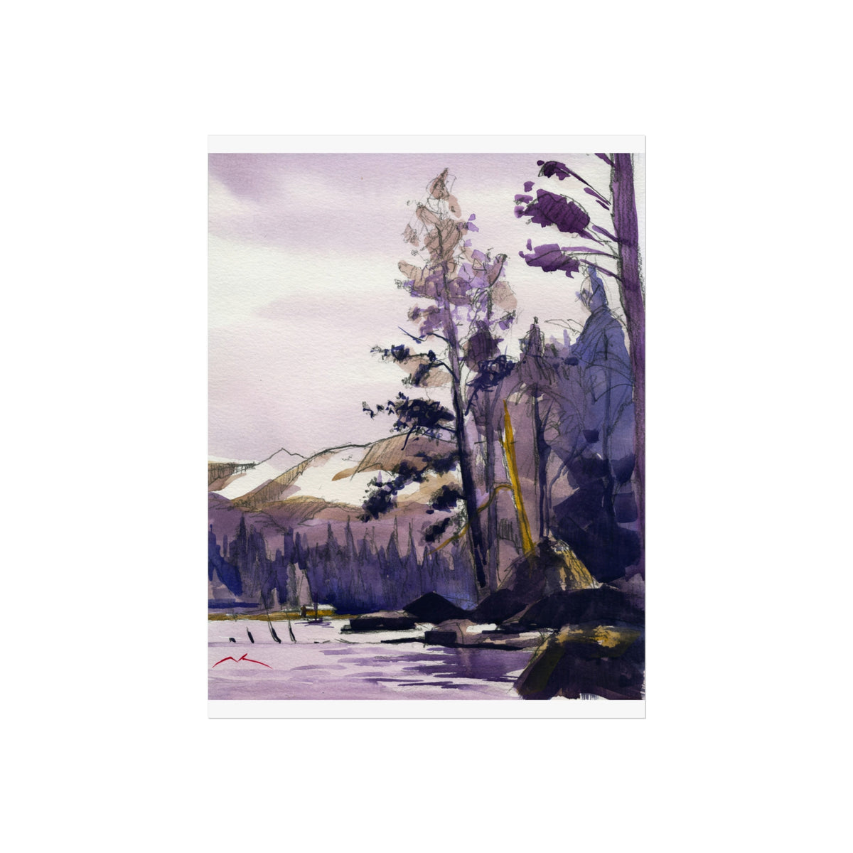 Purple Mountain Lake — Fine Art Poster (Watercolor Landscape)