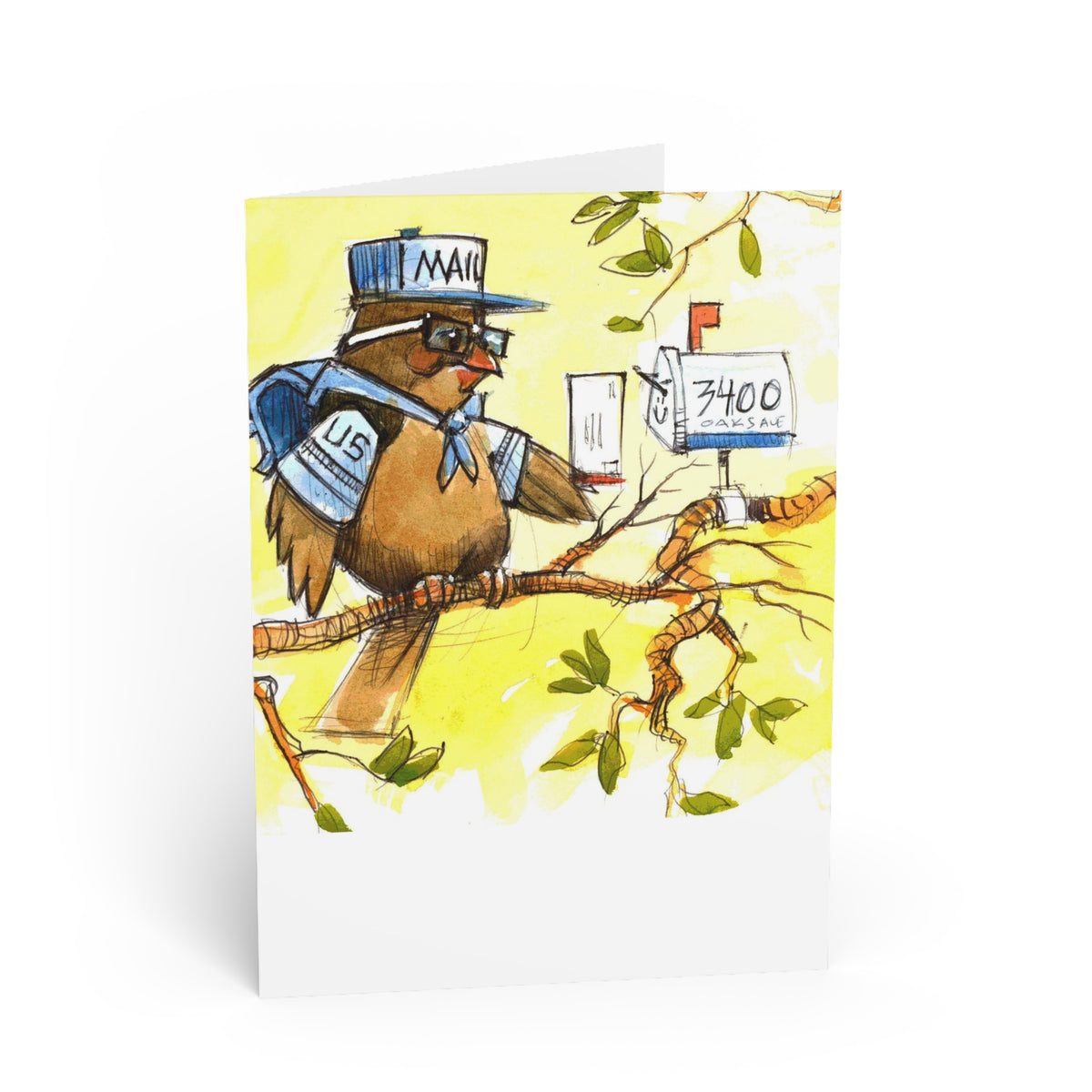 Postal Owl Greeting Card — Whimsical Mail Carrier Note Card