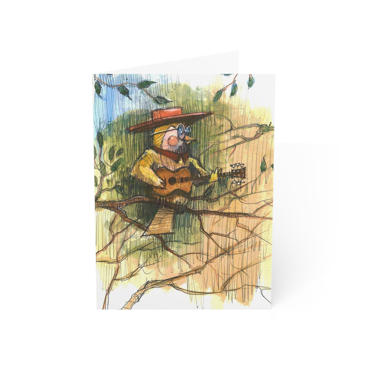 Greeting Card — Whimsical Owl Guitarist Illustration (Blank Inside, Packs of 1/10/30/50)