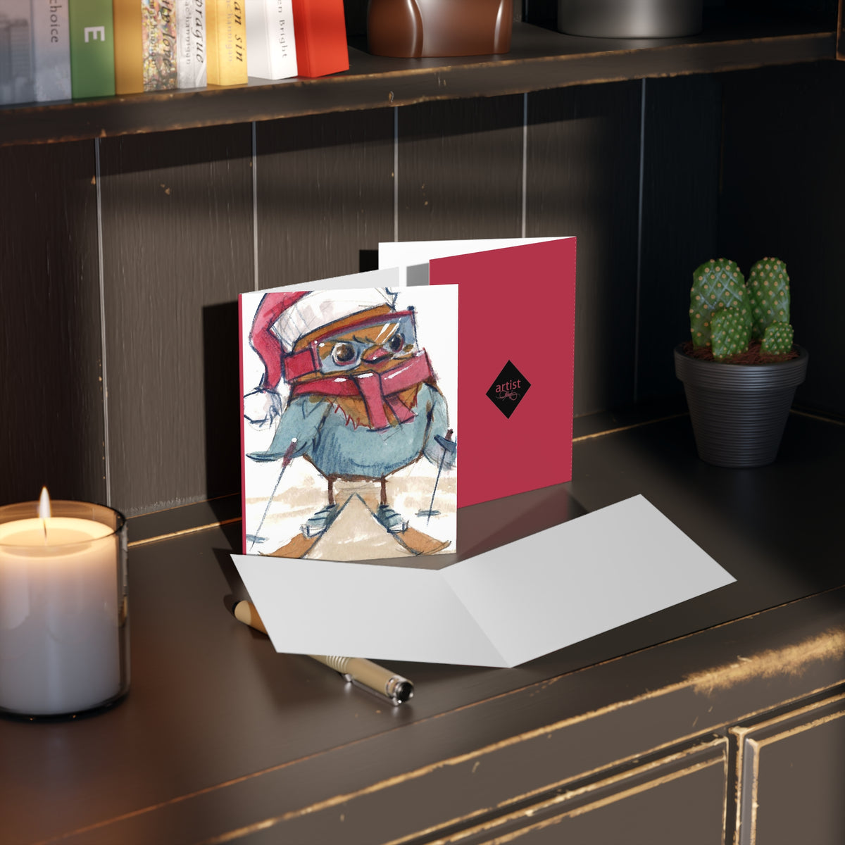 Holiday Skiing Owl Greeting Cards – Cute Christmas Cards