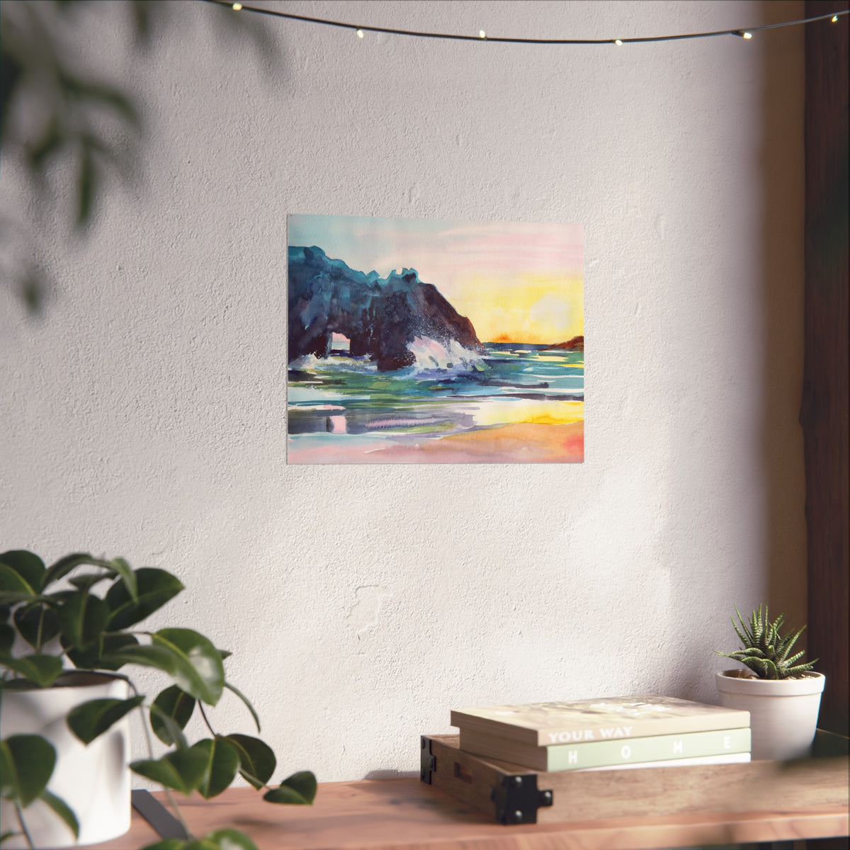Watercolor Seascape Fine Art Poster — Coastal Sunset Beach Print
