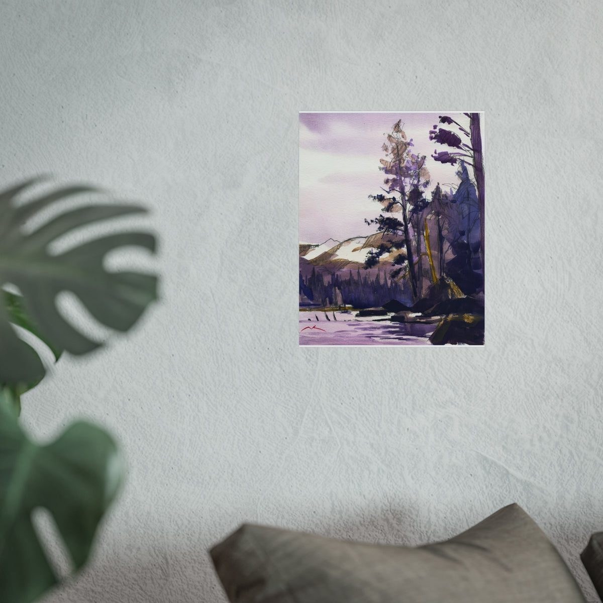 Purple Mountain Lake — Fine Art Poster (Watercolor Landscape)