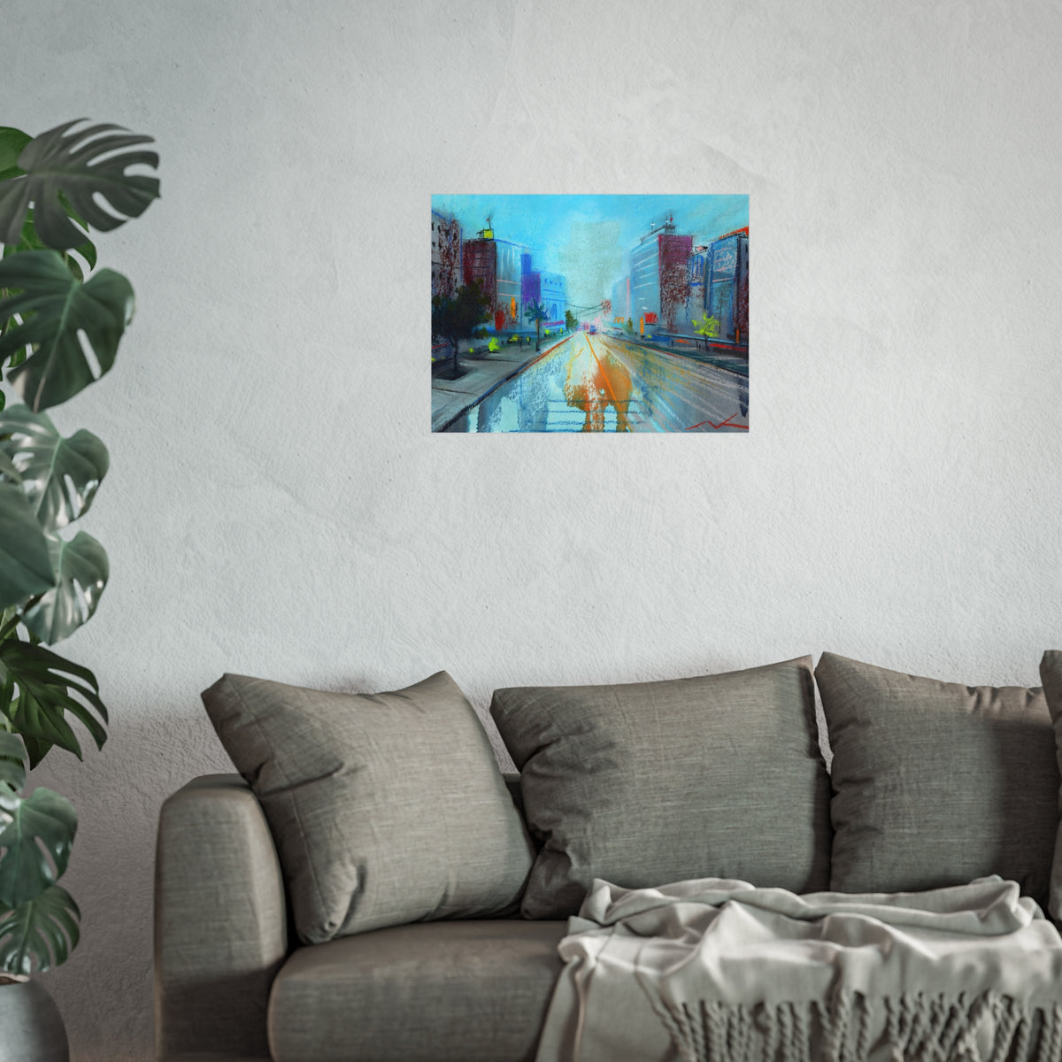 Cityscape Fine Art Poster — Vibrant Urban Street Scene Wall Art