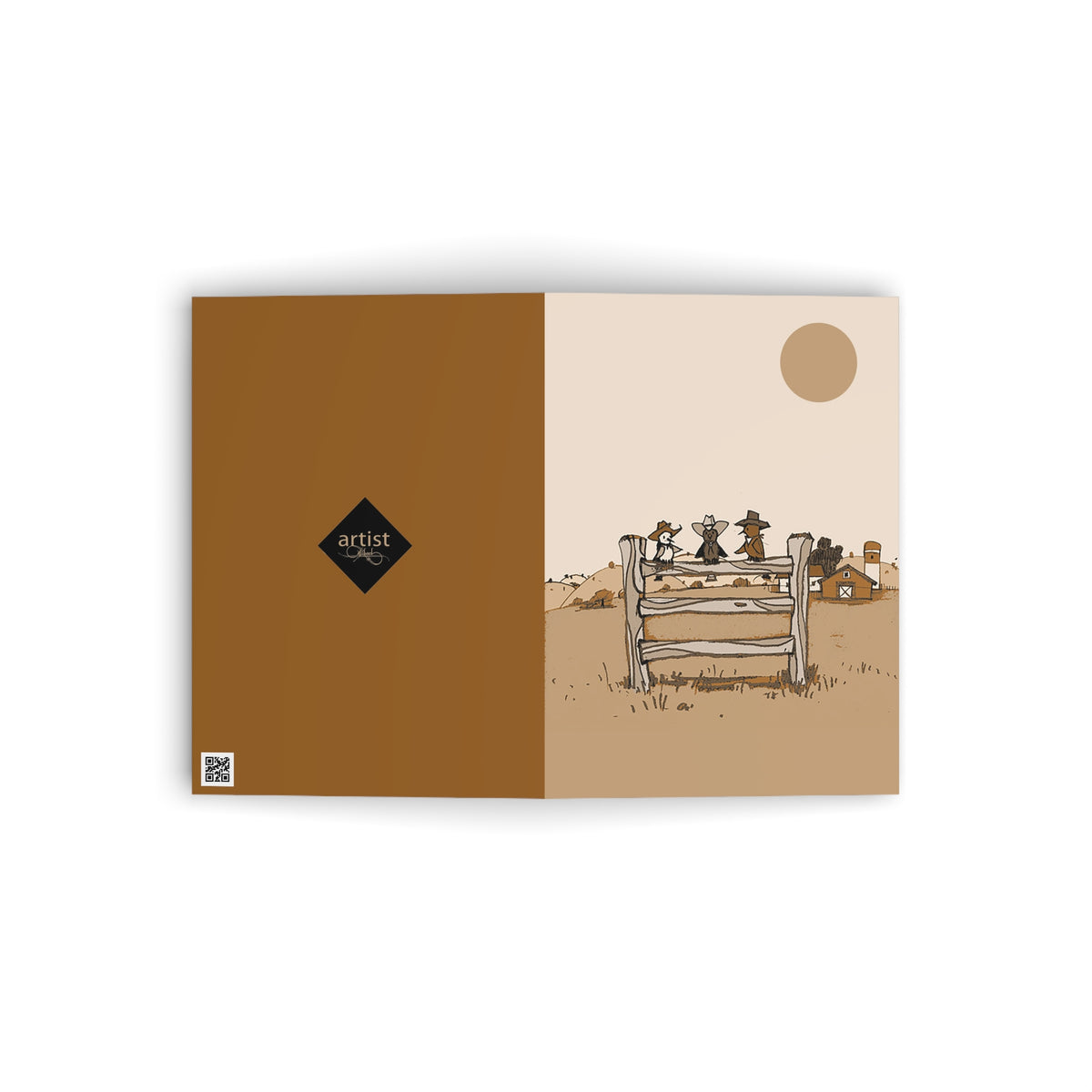 Western Farm Friends Greeting Card — Rustic Sun & Fence Illustration