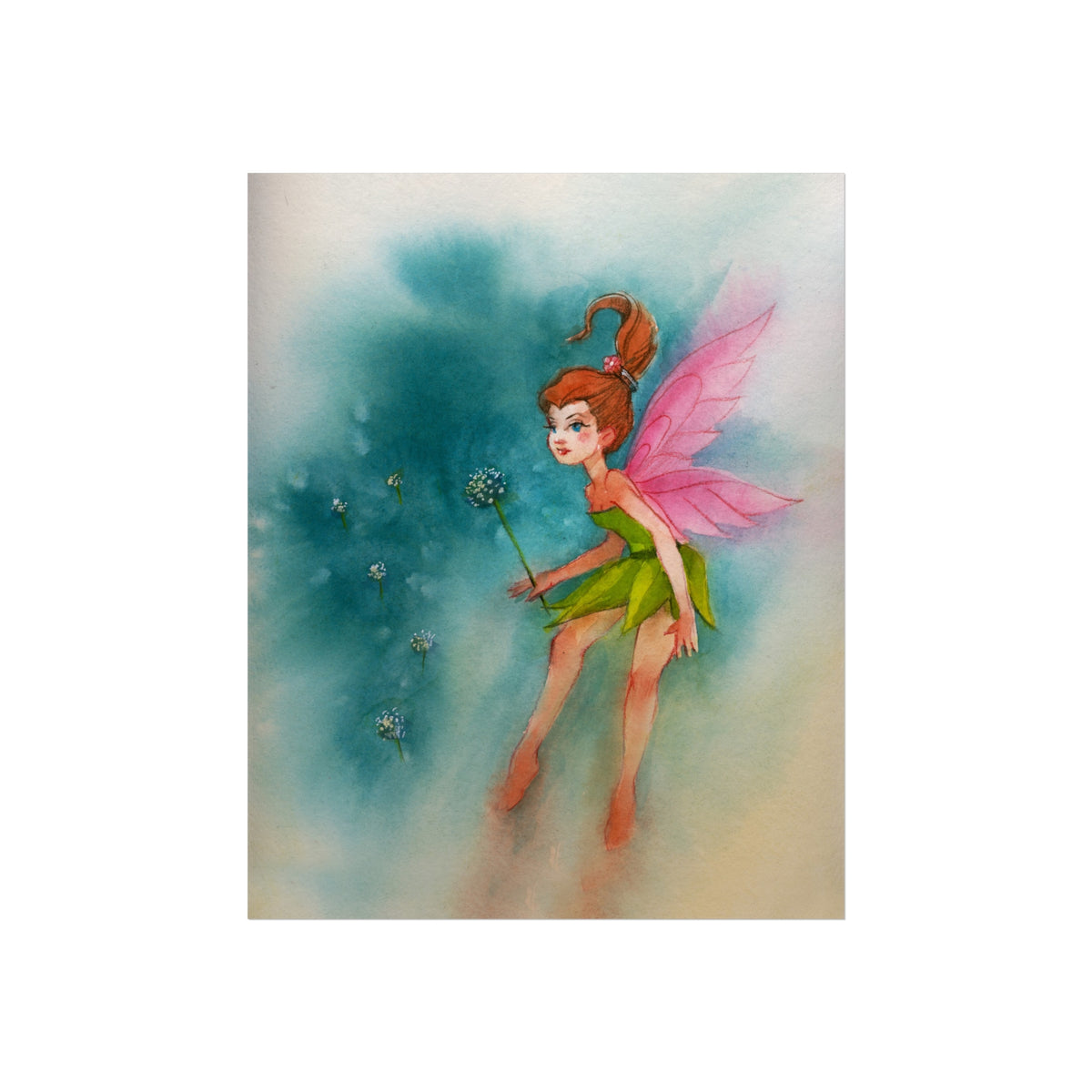 Fairy Watercolor Art Poster — Whimsical Pink-Winged Fairy Fine Art Print