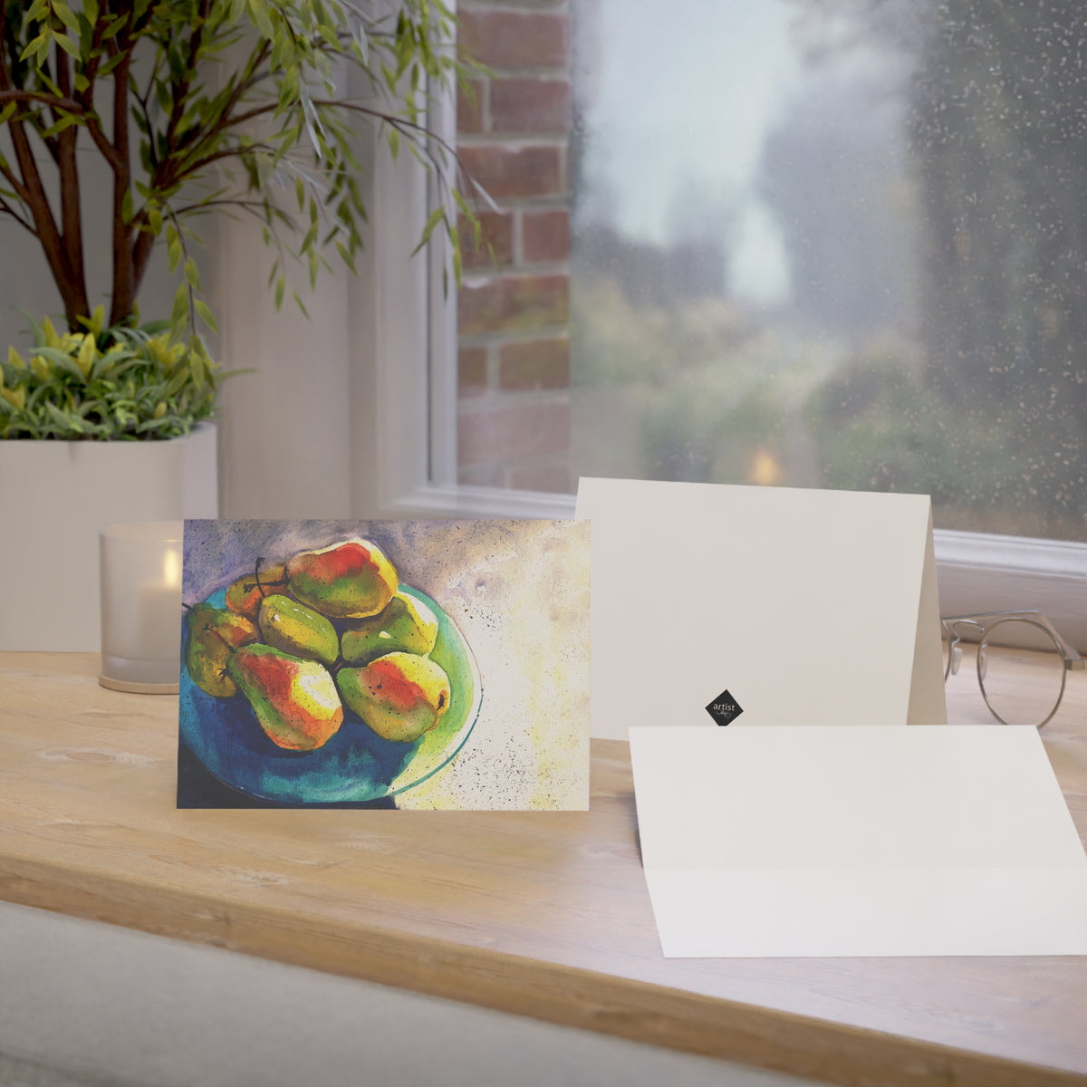Pear Bowl Watercolor Greeting Cards — Blank Note Cards (Pack of 1, 10, 30, 50)