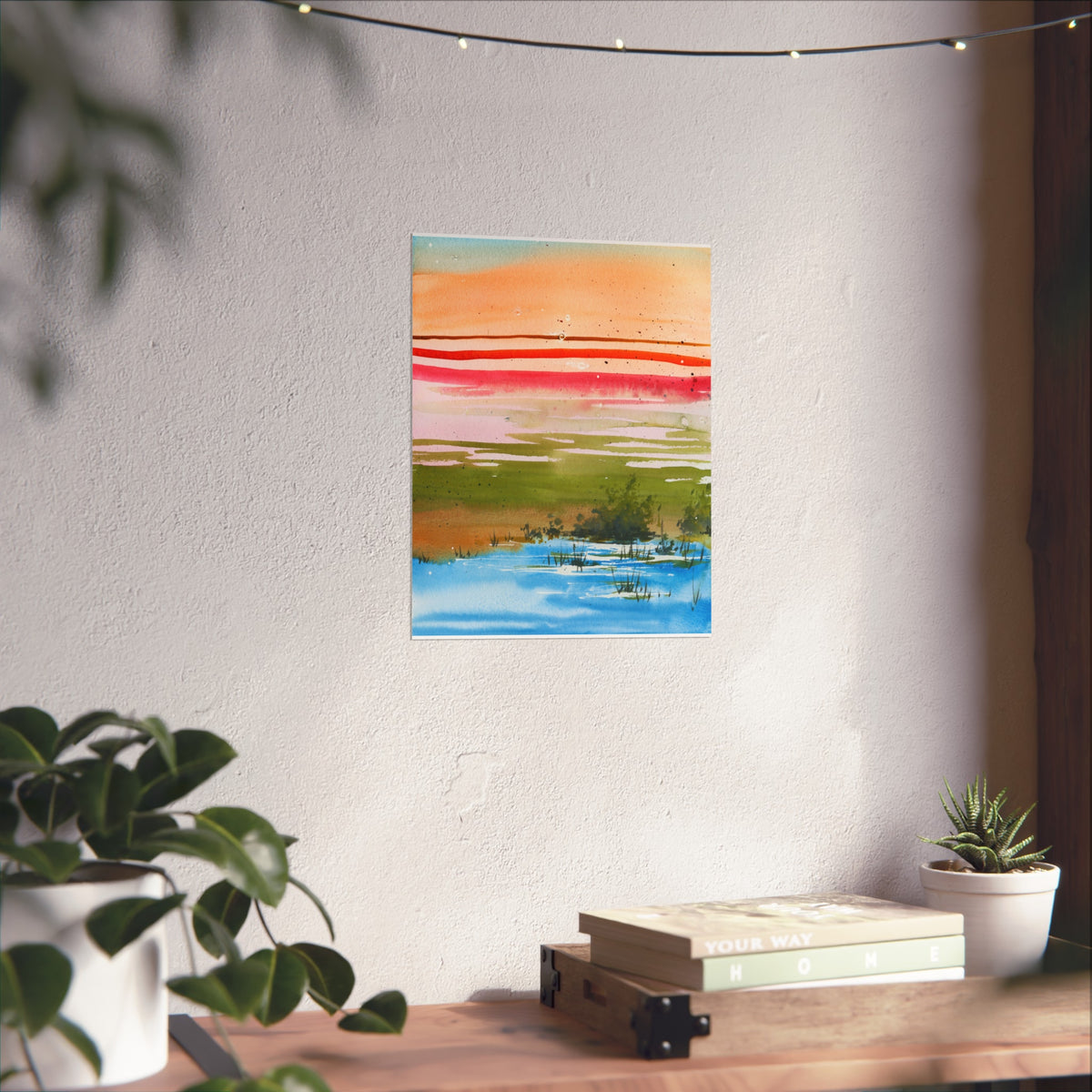 Abstract Landscape Fine Art Poster — Colorful Sunset Stripes Print