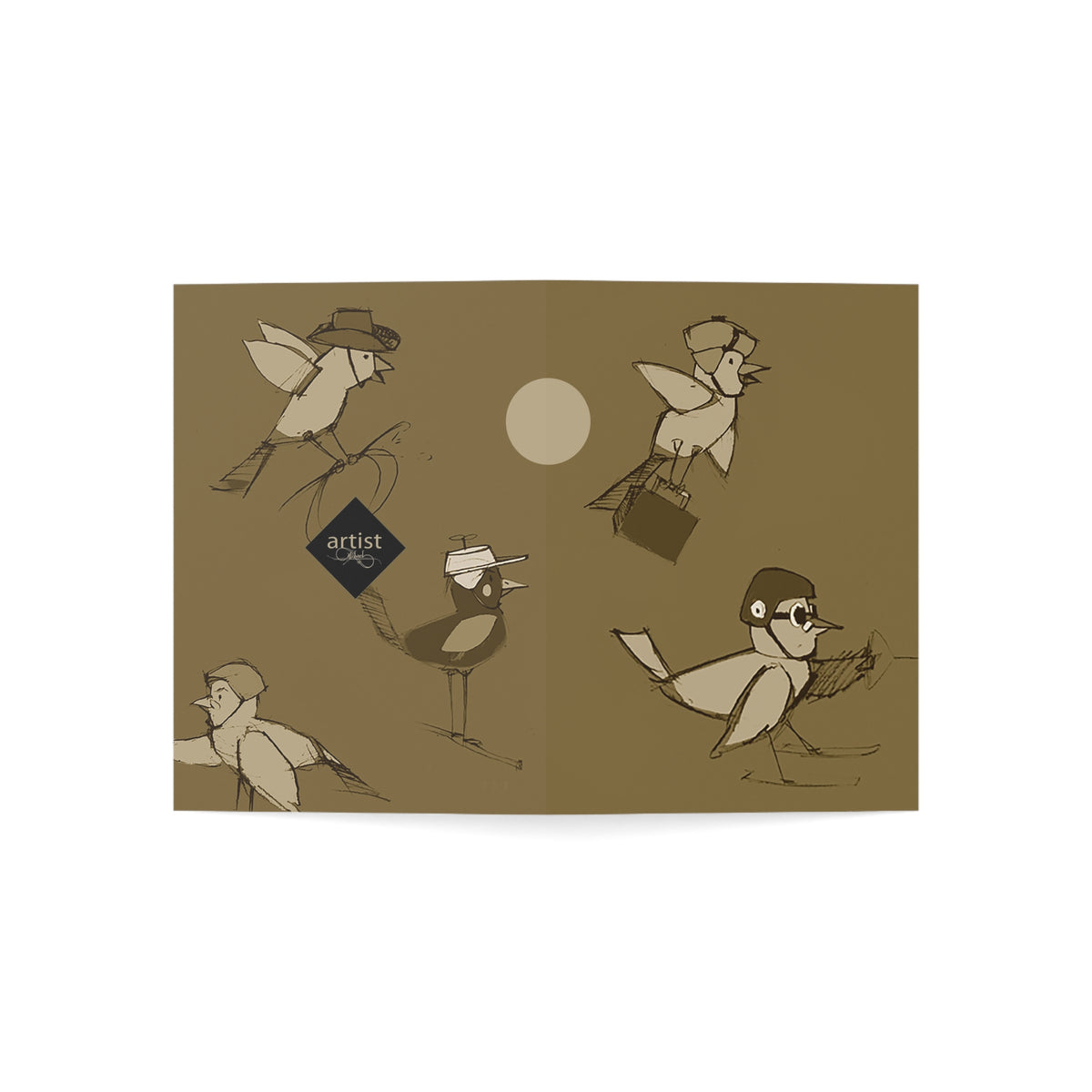 Greeting Card Set — Vintage Aviator Birds Illustration (Single to 50-Pack)
