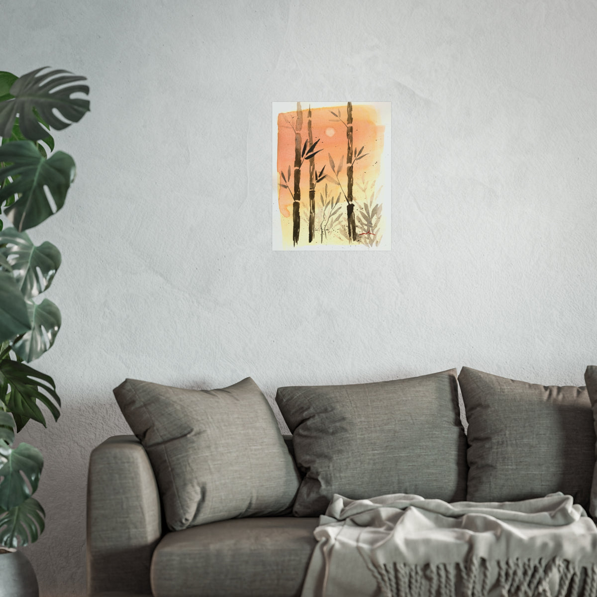 Bamboo Sunset Fine Art Poster — Watercolor Botanical Wall Art