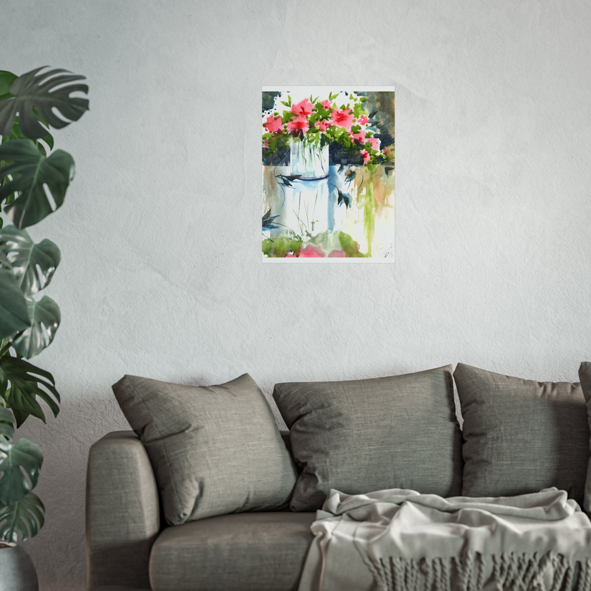 Watercolor Pink Floral Fine Art Poster — Vase & Blossoms Wall Art