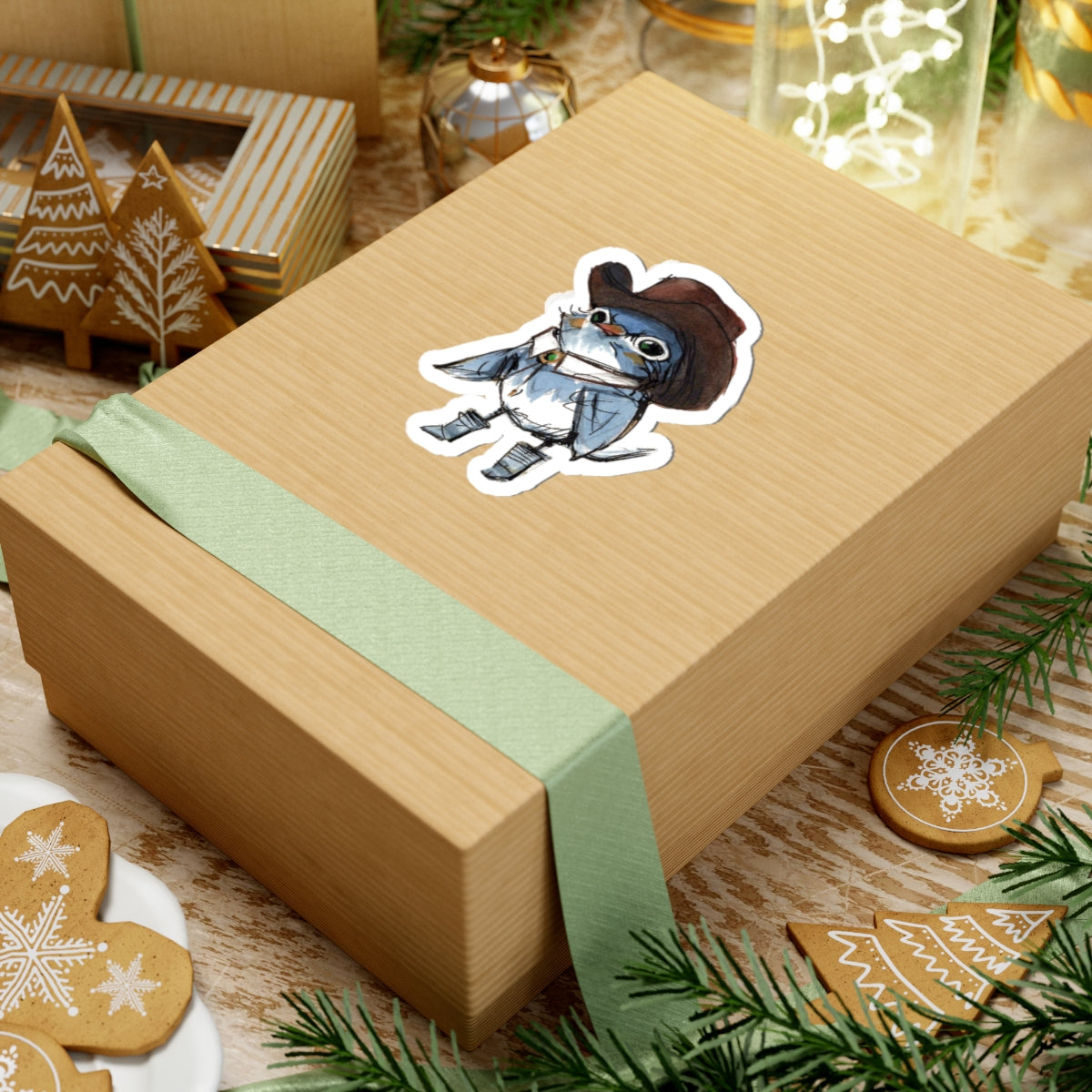 Cowboy Bird Kiss-Cut Sticker — Cute Western Bluebird Sticker for Laptops & Journals