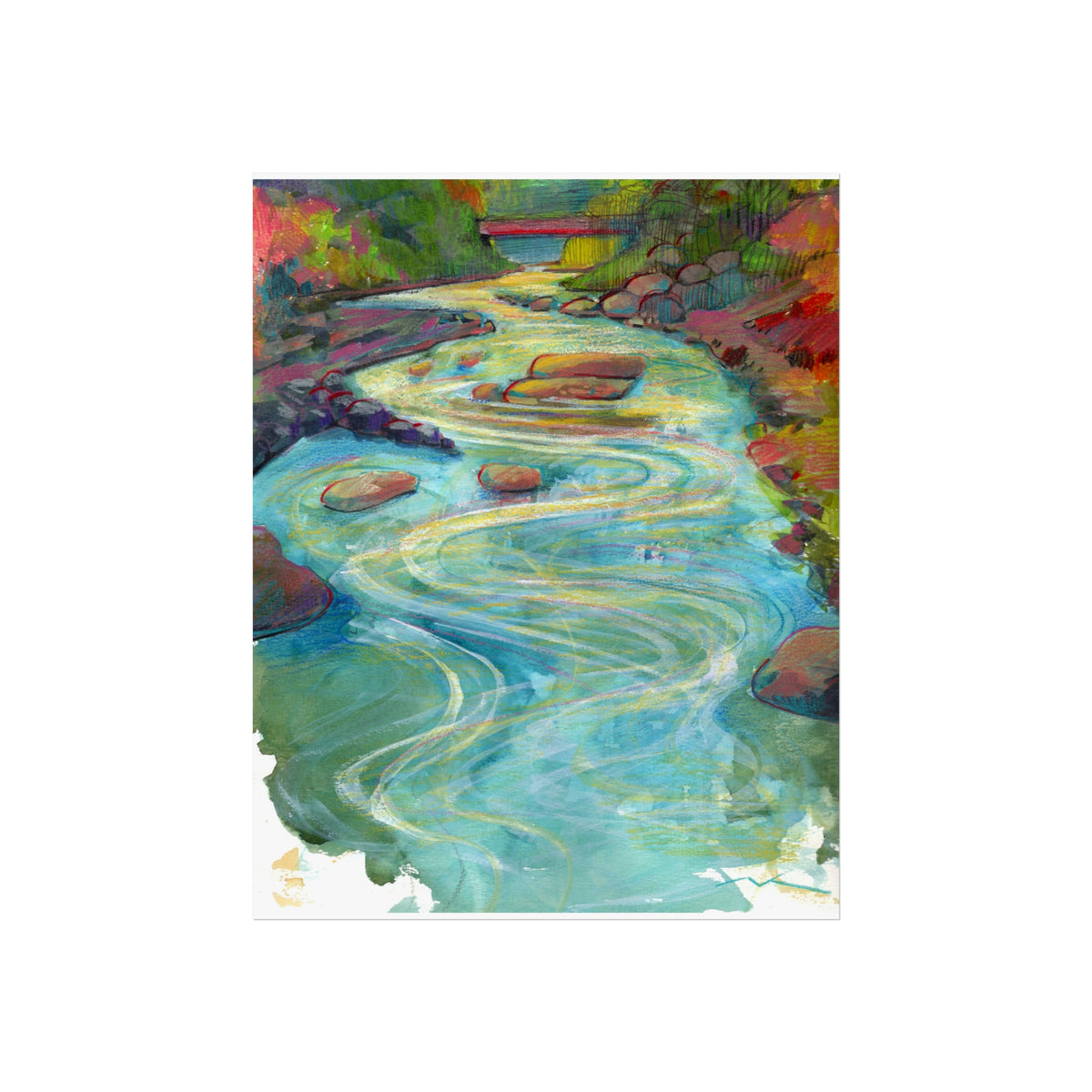River Flow Fine Art Poster — Abstract Watercolor Landscape Print