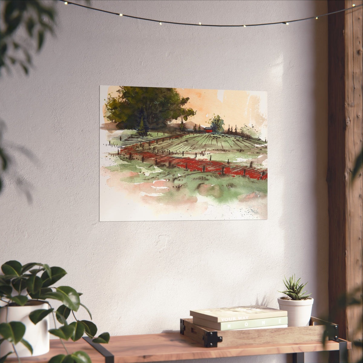 Countryside Vineyard Fine Art Poster — Watercolor Landscape Wall Art