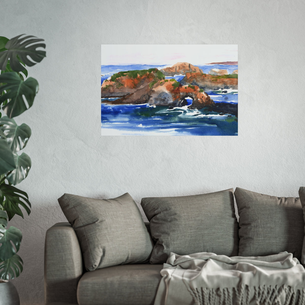 Coastal Arch Watercolor Fine Art Poster — Ocean Landscape Print